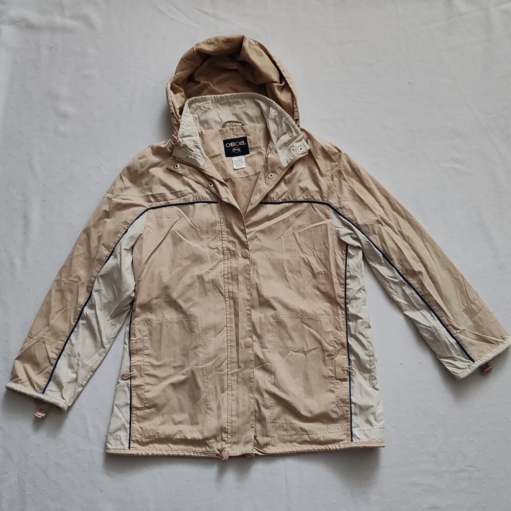 Vintage Cherokee Hooded Windbreaker Jacket - Tan/Cream - Size Small S/P